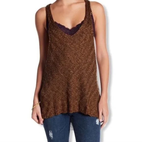 Free People Tops - Free People Brown Green Knit Chevron Tank Top Medium
